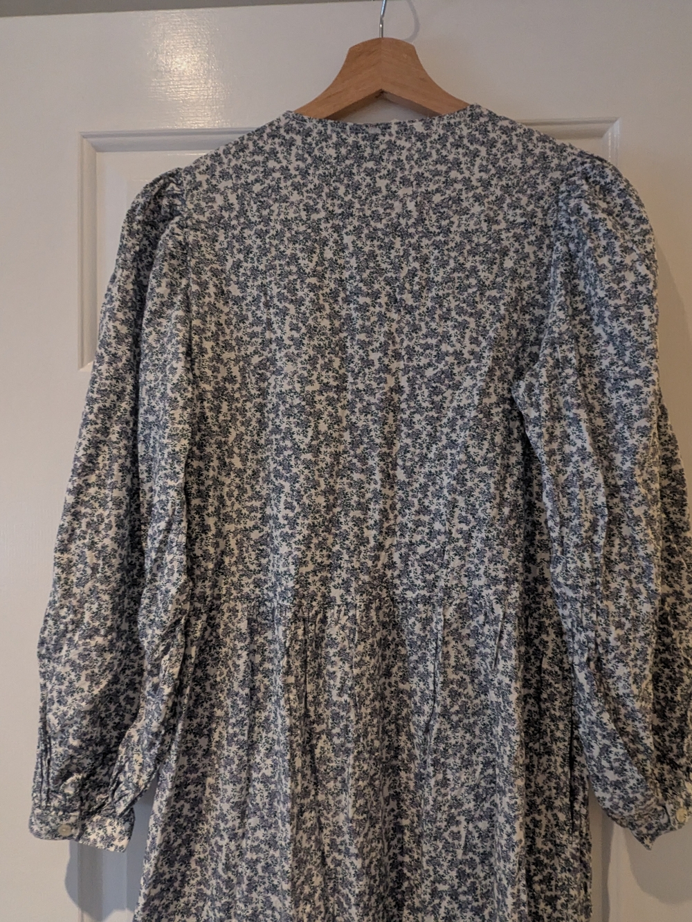 Cottagecore Prairie Ditsy Floral Midi Dress Tiered Ruffle Long Sleeves Pockets S - Picture 13 of 15